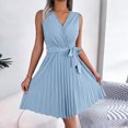 thumbnail image 2 of Birdeem Robe Sans Manches à Col en V Croisé pour Femmes, Couleur Unie, Taille Pliée, 2 of 7