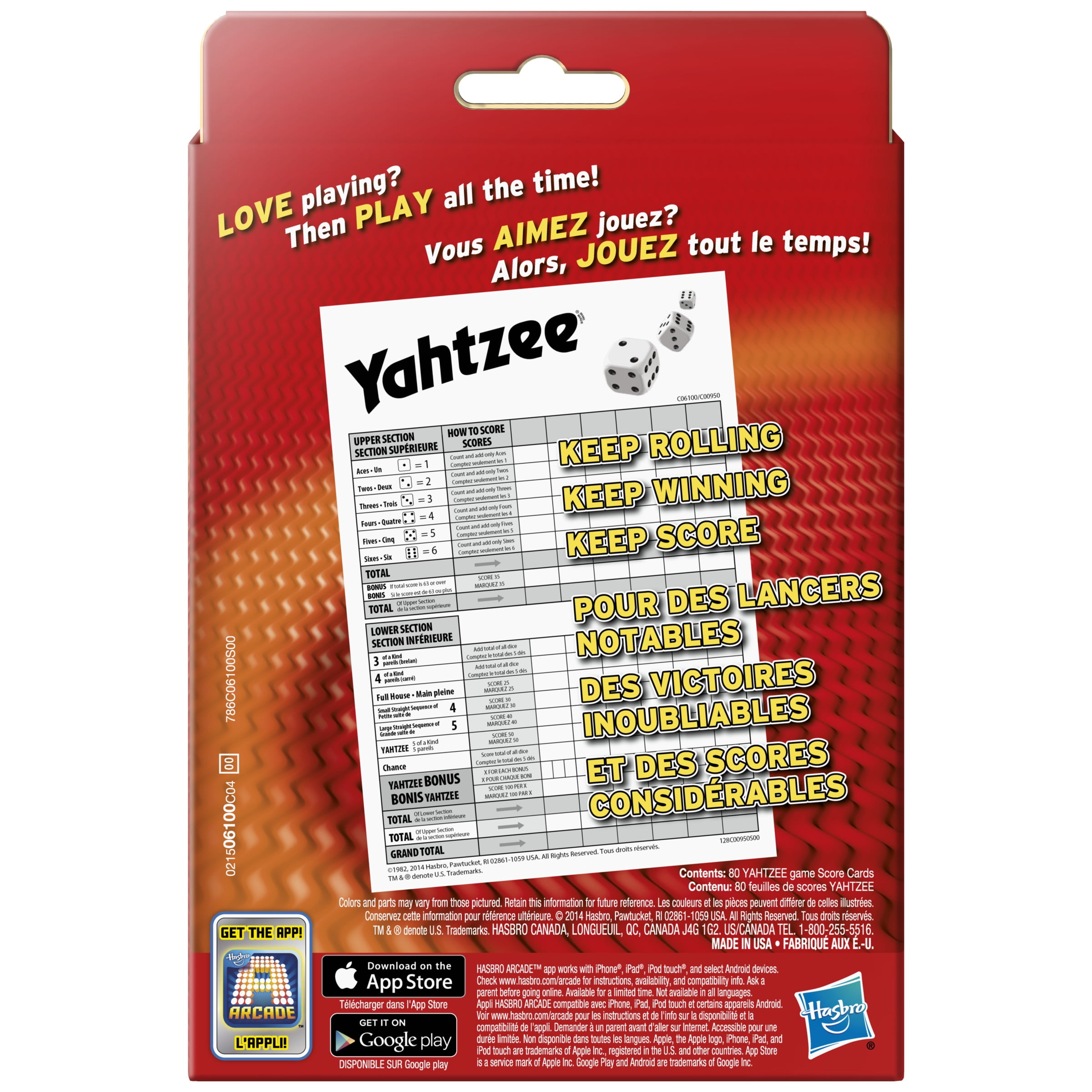 Feuilles de scores pour le jeu Yahtzee