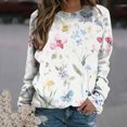 thumbnail image 2 of RKSTN Chandails à Manches Longues pour Femmes Mode à Imprimé Floral Décontracté Hauts à Manches Longues à Col Rond Coupe Ample Chandail Blouse, 2 of 4