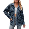 thumbnail image 1 of PEZHADA Womens Shacket Jacket New Leopard Print Button Long Sleeve Jacket Shirt Coat with Pocket Blue, 1 of 6