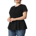 thumbnail image 4 of GRACE & GRANDEUR Women's Plus Size Summer Button Front Short Sleeve Work Peplum Blouse 2X Black, 4 of 7