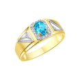 thumbnail image 4 of RYLOS Men's Rings 14K Yellow Gold Classic 7X5MM Oval Gemstone & Diamond Ring Blue Topaz December Birthstone Rings For Men Size 8, 4 of 7
