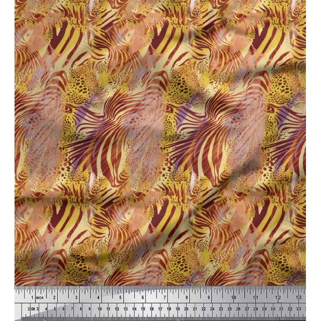 Soimoi Yellow Georgette Viscose Fabric Leopard & Wild Animal Skin Decor Fabric Printed BTY 42 Inch Wide