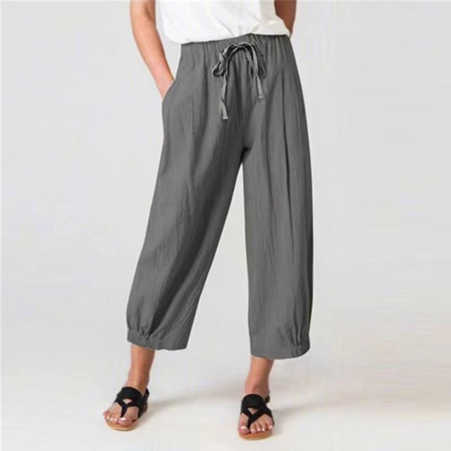 RKSTN Womens Pants Casual Loose Solid Color Pockets Elastic Waist Comfortable Ankle-Length Pants Loose Comfortable Pants