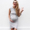 thumbnail image 4 of CAROOTU Femmes Enceintes Robe Couleur Unie Sans Manches Cou Mi-Longue Respirante Robe d'Été Approvisionnement, 4 of 7
