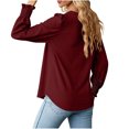 thumbnail image 4 of IROINNID Polyester Réduit T-Shirt à Manches Longues pour Femmes Quotidien Col Carré Profond Bouton Solide Blouse Chemise Haut, Bourgogne, 4 of 4