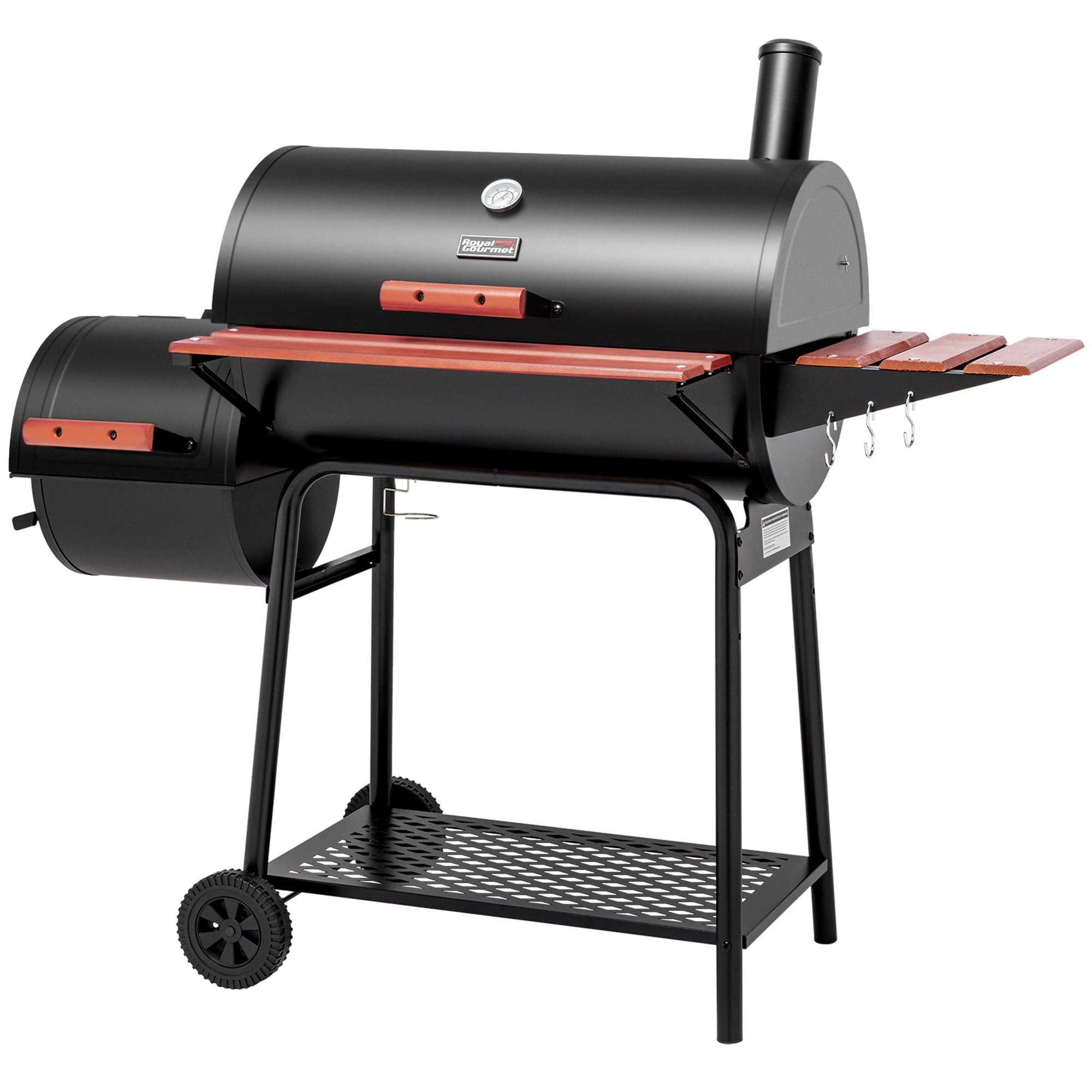 Royal Gourmet CC1830W 30-Inch Charcoal Grill with Wood-Painted Side Table and Front Table, BBQ Smoker Grill with 811 Sq. In. Grilling Area for Outdoor Barbecue Event, Black