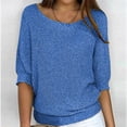 thumbnail image 1 of Qertyioot Chandail pour Femme Grande Taille Col Rond Tricot Élégant Manches 3/4 Chemise Confortable, 1 of 6