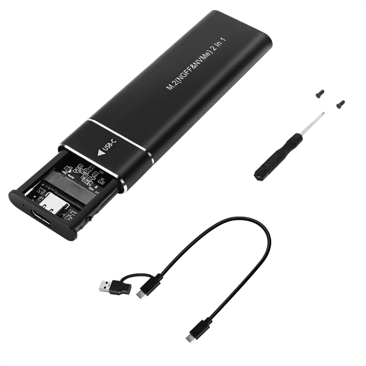 M2 SSD Case M.2 NVMe SATA SSD Enclosure USB 3.1 Type C Gen2 10Gbps Tool Free M.2 NVMe NGFF Solid State Drive Box Black,1 x M2 SSD Case 1 x Cable,Black