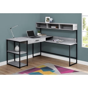 Monarch Specialties Bureau d'ordinateur, Bureau à la maison, Coin, Tiroirs de rangement, Forme L, Travail, Ordinateur portable, Métal, Stratifié, Gris, Noir, Contemporain, Moderne