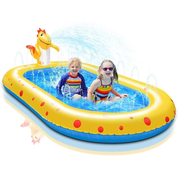 Tapis d'Éclaboussures, Piscine Antidérapante pour Enfants, Piscine Gonflable 67 Pouces x 40 Pouces x 7 Pouces, Combinaison de Tapis Arroseur et de Jouets de Piscine pour Enfants pour Garçons Filles Cour Arrière Jardin