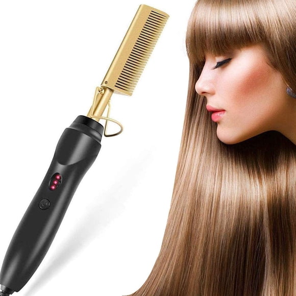 Hot Comb Hair Straightener - Electric Straightening Comb for African American Hair and Wigs - Technology Hair Straightener for Wet and Dry Hair - Quick Heated Comb for Men Long Beard