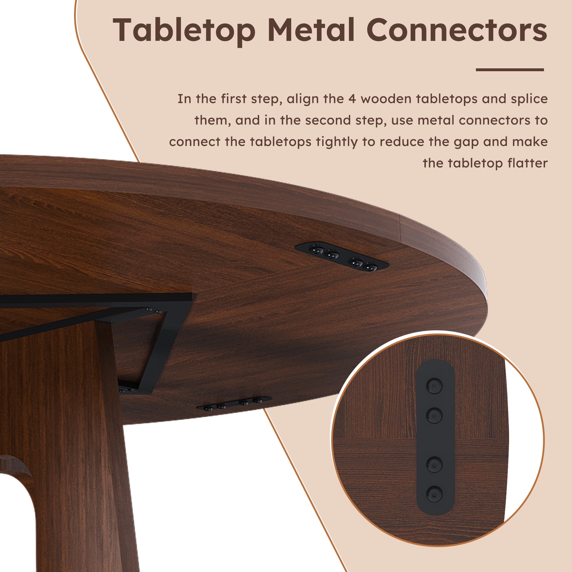 Noble House 47" Round Dining Table for 4,Farmhouse MDF Circle Table with Wood Grain Finish,Walnut