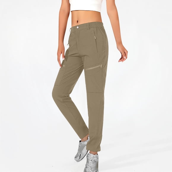 hoksml Women Cargo Pants Joggers Pants Casual Active Pants Solid Color Elastic Waist Button Zippers Pockets Slim Pants Comfy Athletic Track Pants