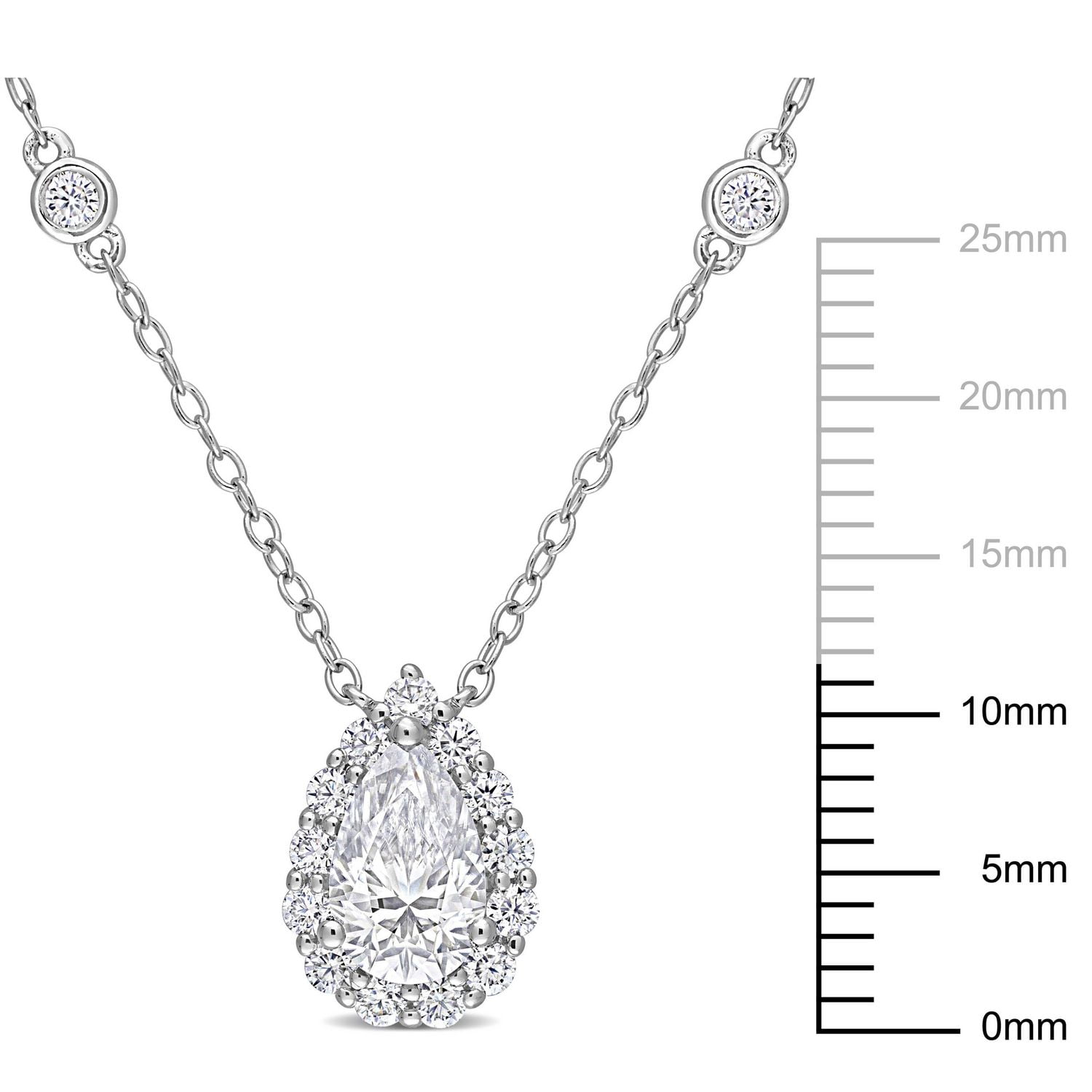 Collier en forme Poire à Auréole Miabella avec 1-1/2 Carat PBT de Moissanite en Argent Sterling