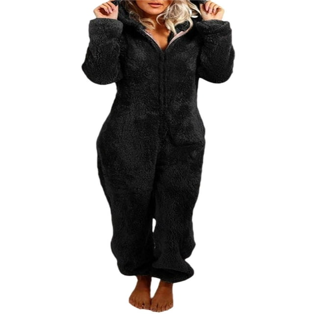 Combinaison en Peluche pour Femmes Pyjama d'Hiver à Fermeture Éclair Col Haut Chaud
