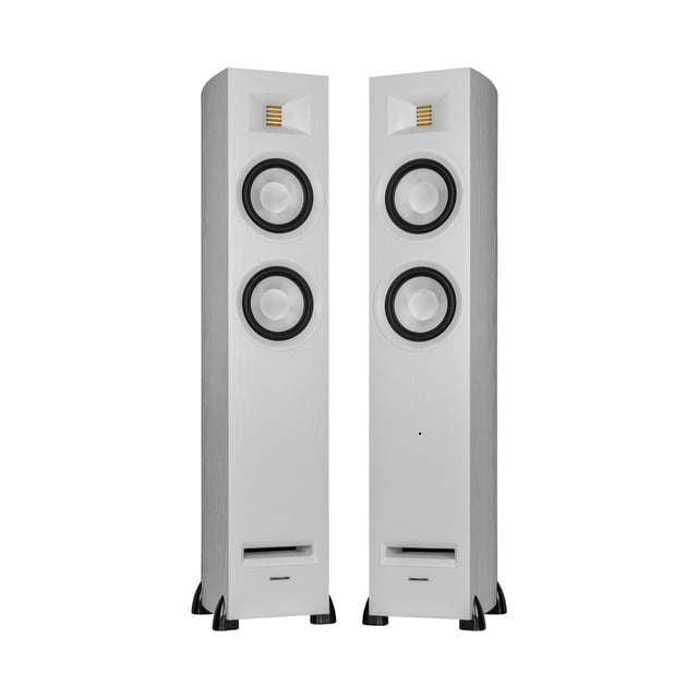Fluance Ri91 Reference Stereo Powered Floorstanding Tower Speakers with High Performance AMT Tweeters, 2x6.5" Drivers, 150W Amplifier for Turntable, TV, PC - HDMI, Bluetooth, RCA & Sub Out (White Ash)