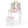 thumbnail image 2 of Costway Kids Vanity Set Toddler Makeup Table & Stool with Tri-folding Mirror Drawer Pink, 2 of 3