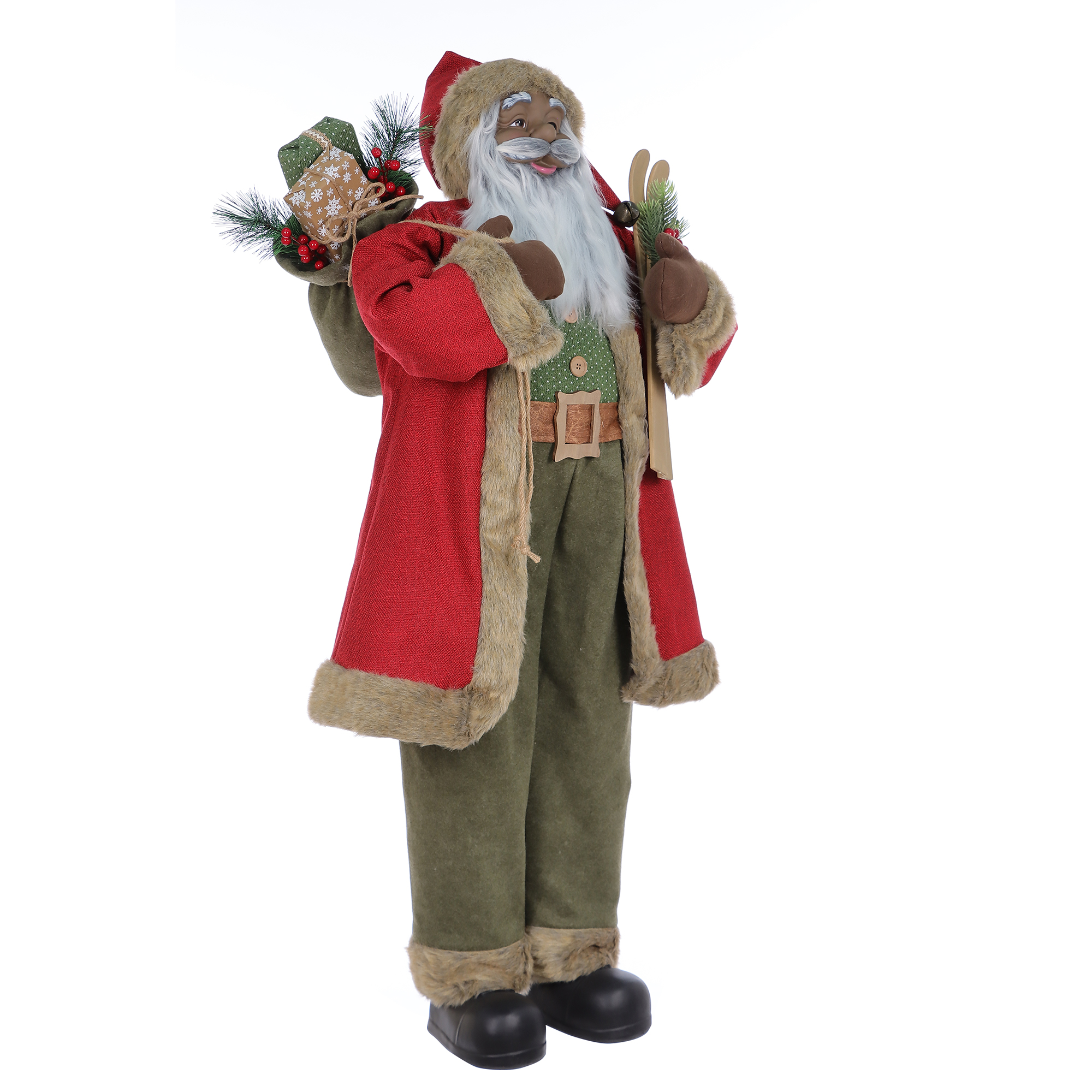 HOLIDAY TIME 48 Inch Standing Dark Skin Santa Figure, 65% PP 35% Polyester Christmas Indoor Decoration
