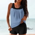 thumbnail image 1 of UPPADA Maillots de Bain 2 Pcs à Couverture Complète pour Femmes, Floral, Athlétique, Col Ras du Cou, Maillots de Bain Taille Haute, Contrôle du Ventre, Maillot de Bain Modeste, Haut de Tankini Confortable avec Short, Bleu Pâle, m, 1 of 5