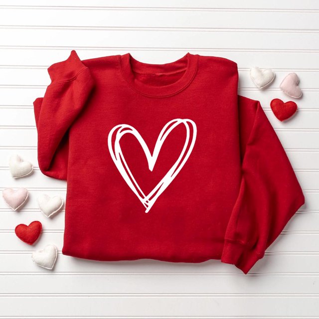 TIMIFIS Cadeaux de la Saint-Valentin pour Elle Cœur Chandail pour Femmes Mode Mignon Imprimé Amour Col Rond Chandails en Molleton Décontractés Manches Longues Tenues Printemps Automne - Printemps/été