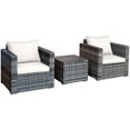thumbnail image 1 of Patiojoy 3-Piece Patio Wicker Conversation Set Bistro Rattan Sofa Chair with Washable Cushion White, 1 of 10
