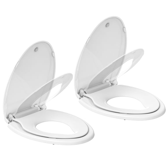 2-Pack Elongated Toilet Seat with Built-in Potty Training – Soft Slow Close, Magnetic Kids Seat, Non-Slip, Easy Clean & Install, Adults & Children, White