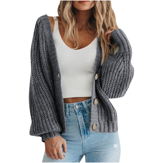 FAIWAD Cardigans pour Femmes à devant Ouvert, Manches Longues, Boutonné, Grande Taille, Manteau Décontracté