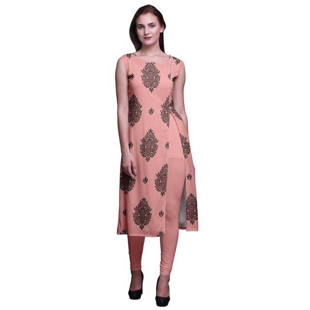 Bimba Kurtis Droites Imprimées à Fente Latérale pour Femmes Sans Manches Kurta d'Été