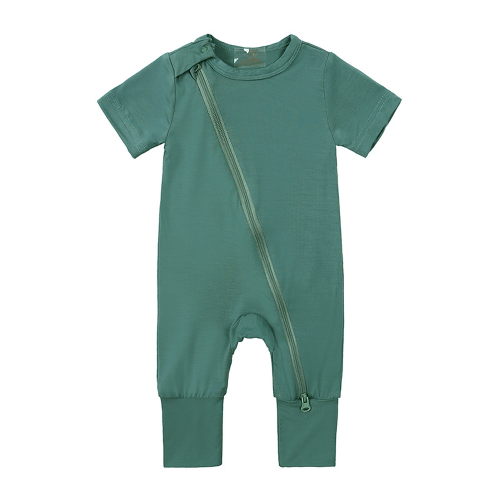 2025 CottonClothes Rompers Footless Pajamas Zipper Mint Floral Dress Short Sleeve Sleeper