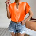 thumbnail image 2 of Women Solid Color Tops Button V Neck T-Shirts Blouse, 2 of 8