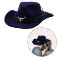thumbnail image 3 of Chapeau de Cowboy Western pour Hommes Protection Solaire Hivernale pour Magasinage Randonnée Pêche Bleu Marine, 3 of 9