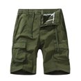 thumbnail image 1 of Men Casual Solid Zipper Button Pockets Elastic Waist Cropped Cargo Shorts(Army Green,S), 1 of 3
