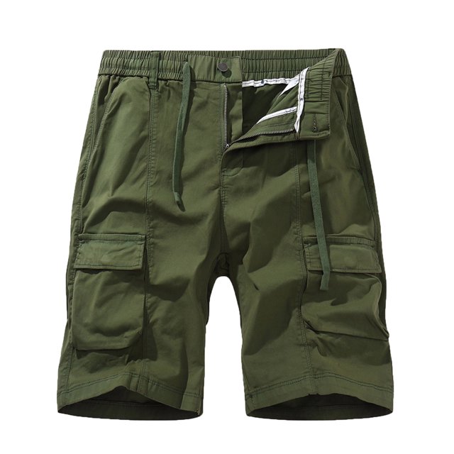 Men Casual Solid Zipper Button Pockets Elastic Waist Cropped Cargo Shorts(Army Green,S)