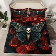 thumbnail image 2 of Moth Bed Sheets Set Gothic Skull Floral King Sheet Set,Extoic Boho Decor Sheets Red Rose For Gilrs Women Lover Flat Fitted Sheet, 2 of 7