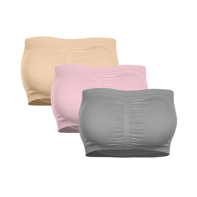 Double Women Plus Size Strapless Bra Bandeau Tube Removable Padded Top Stretchy