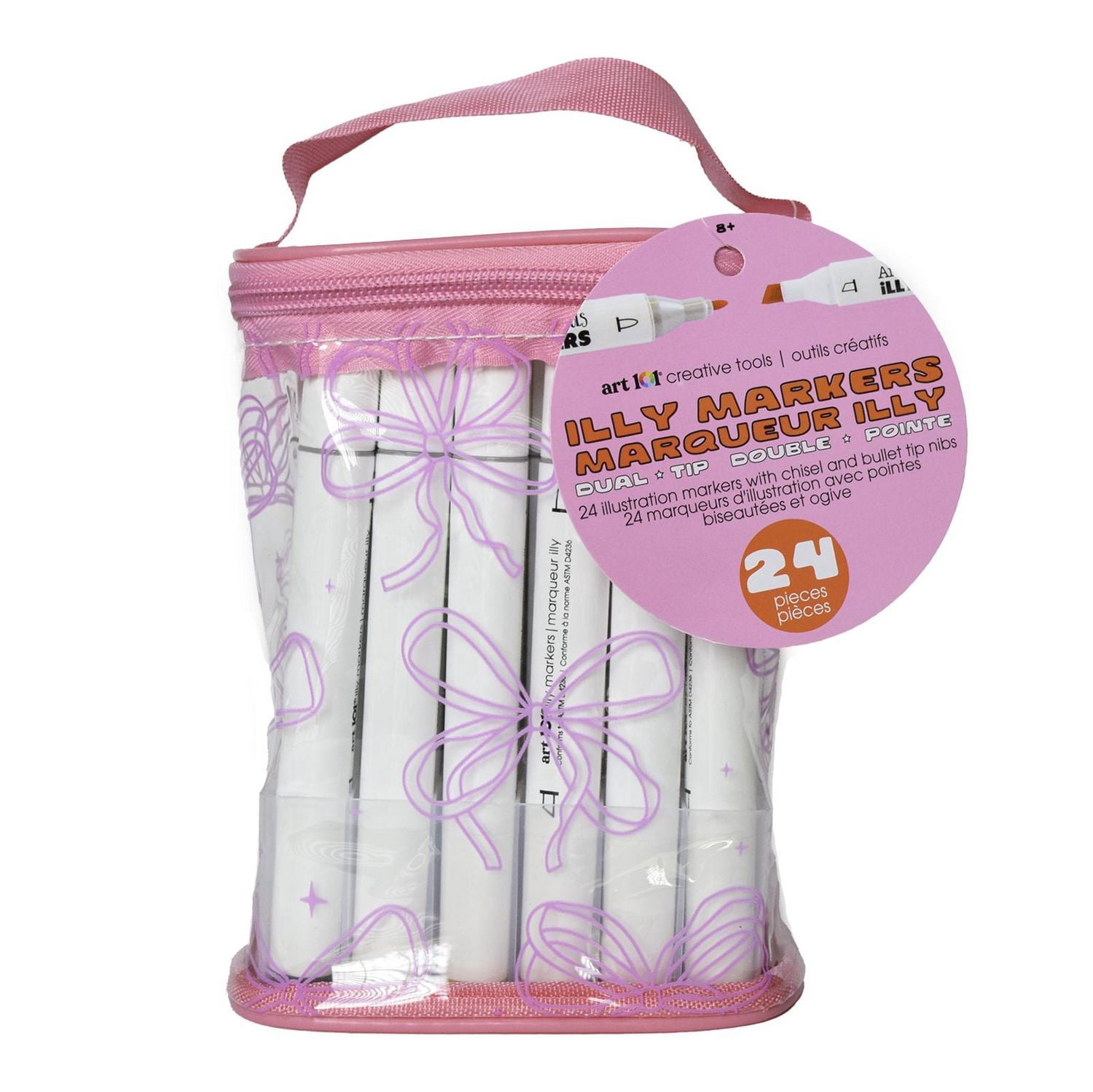 Art 101 Illy Marker Bag, Dual-Tip Chisel and Bullet Alcohol Markers for Coloring and Illustration, Bows Edition with 24 Pieces