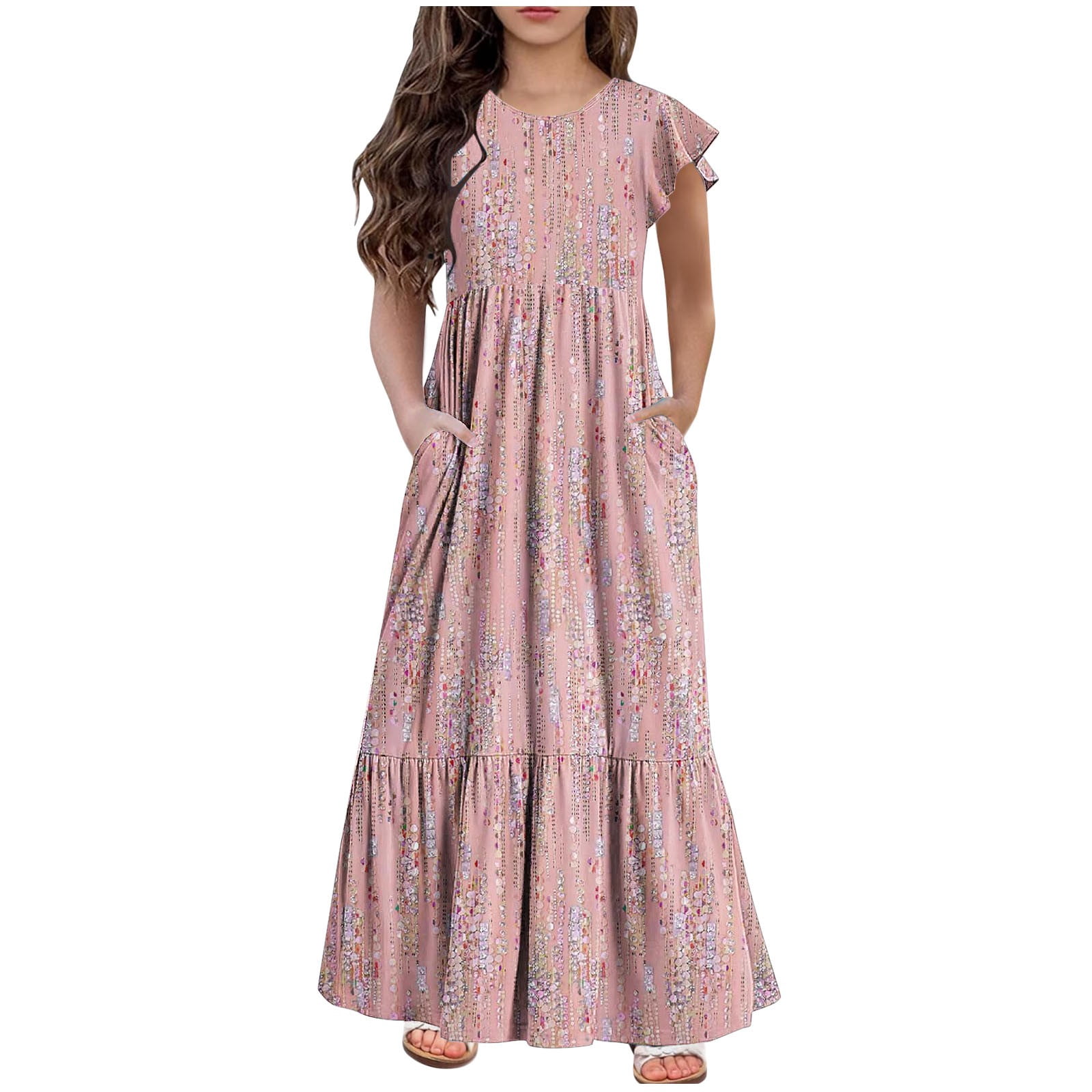 Yanlir Robe d'Été à Volants pour Filles 4-14 Ans, Robes Trapèze pour Enfants Sans Manches à Col Rond, Robe Soleil pour des Tenues Confortables et Stylées (Rose#1, 10 Ans)
