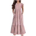thumbnail image 1 of yoeyez Robes pour Filles Taille 7-8 Robe Fleurie en Coton à Volants à Manches Courtes pour Filles Col Ras du Cou Ample Décontractée Fluide Robe Maxi à Étages avec Poches Robes pour Filles 10-12 Rose,8-9 Ans, 1 of 6