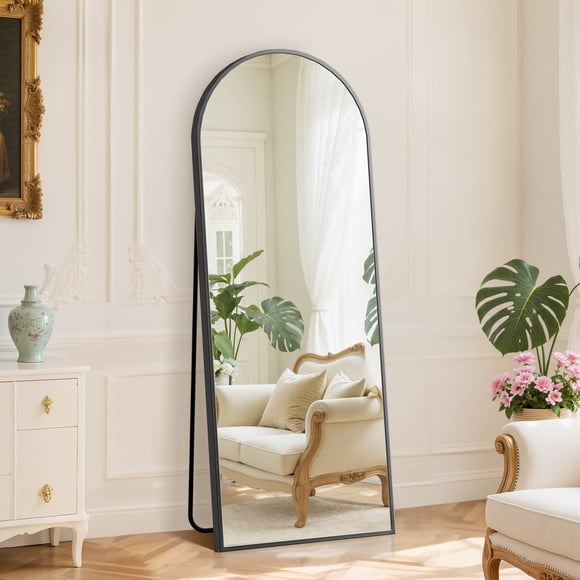 EDX Black 64"x21" Arched Full Length Mirror with Metal Frame, Full Body Floor Mirror, Free-Standing Wall-Mounted Hanging