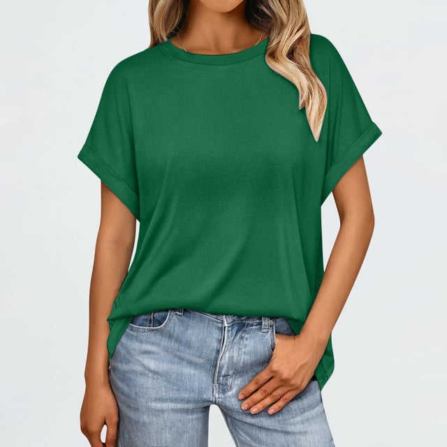 Binmer T-Shirt à Manches Courtes Décontracté pour Femme, Couleur Unie, Col Rond