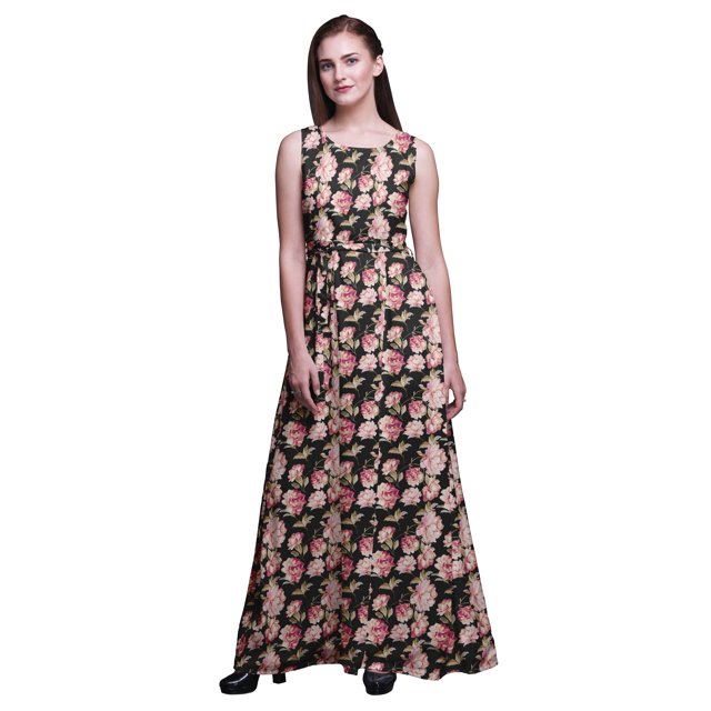 Bimba Robe Longue Maxi à Imprimé Floral pour Femme, Col Rond, Robe de Soirée - Petit