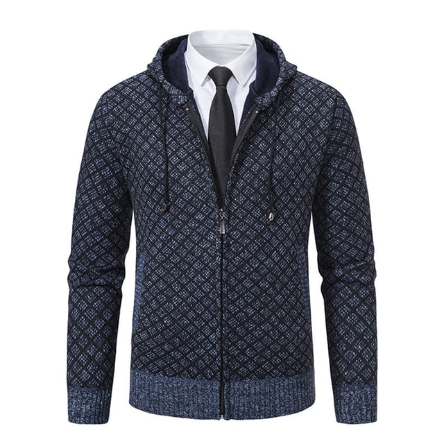 Wzzjkit Fall Clothes Men's Colid Color Long-sleeved Hooded Zipper Pocket Knitted Sweater Jacket