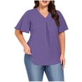 thumbnail image 1 of Frostluinai Women's Tops Plus Size Ruffle Short Sleeve Tunic Shirts V Neck Pleated Tshirts Solid Color Flowy Blouses Lightweight Going Out Tees, 1 of 7
