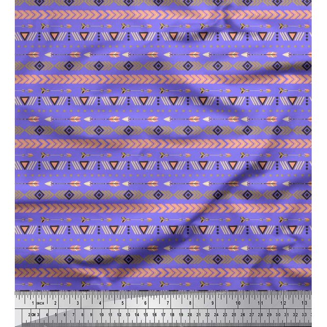 Soimoi Purple Cotton Poplin Fabric Aztec Geometric Print Fabric by the Yard 42 Inch Wide