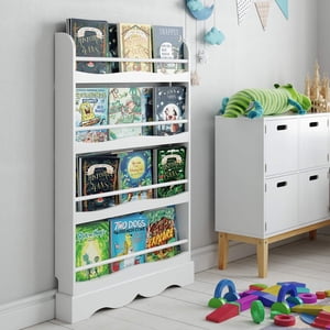 Homfa 4-Tier La bibliothèque pour enfants, 4 Support mural de bibliothèque Rack pour les enfants étudier Chambre à coucher, Finition blanche