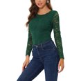 thumbnail image 4 of INSPIRE CHIC Blouse en Dentelle Transparente à Broderie Florale pour Femme, Col Rond, Manches Longues, m Vert Foncé, 4 of 6