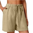 thumbnail image 1 of Annhoo Womens Plus Size Cotton Linen Shorts High Waisted Drawstring Wide Leg Solid Comfy Casual Shorts with Pockets, 1 of 6