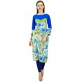 thumbnail image 2 of Phagun Kurti Bleu en Coton pour Femme, Robe Kurta Florale, Tunique Bleue à Manches 3/4-10, 2 of 8