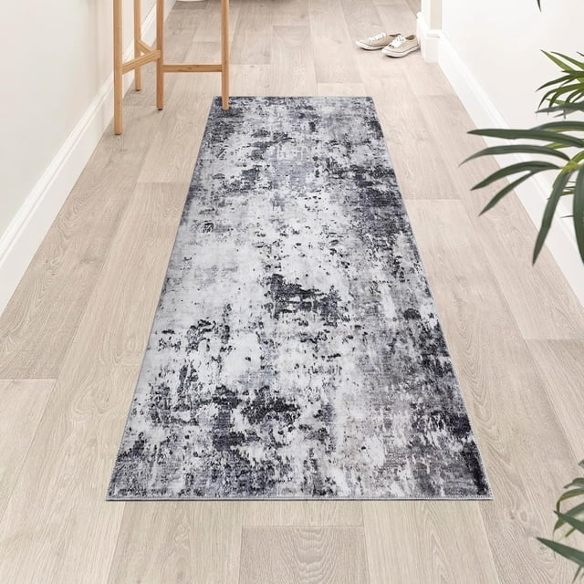 YUSAZENS 9 x 12 Non-Slip Washable Rug Runner, Abstract Soft Carpet with Rubber Backing, Durable Long Runner for Hallways, Kitchen, Bedroom, Bathroom, Entryway Light Gray